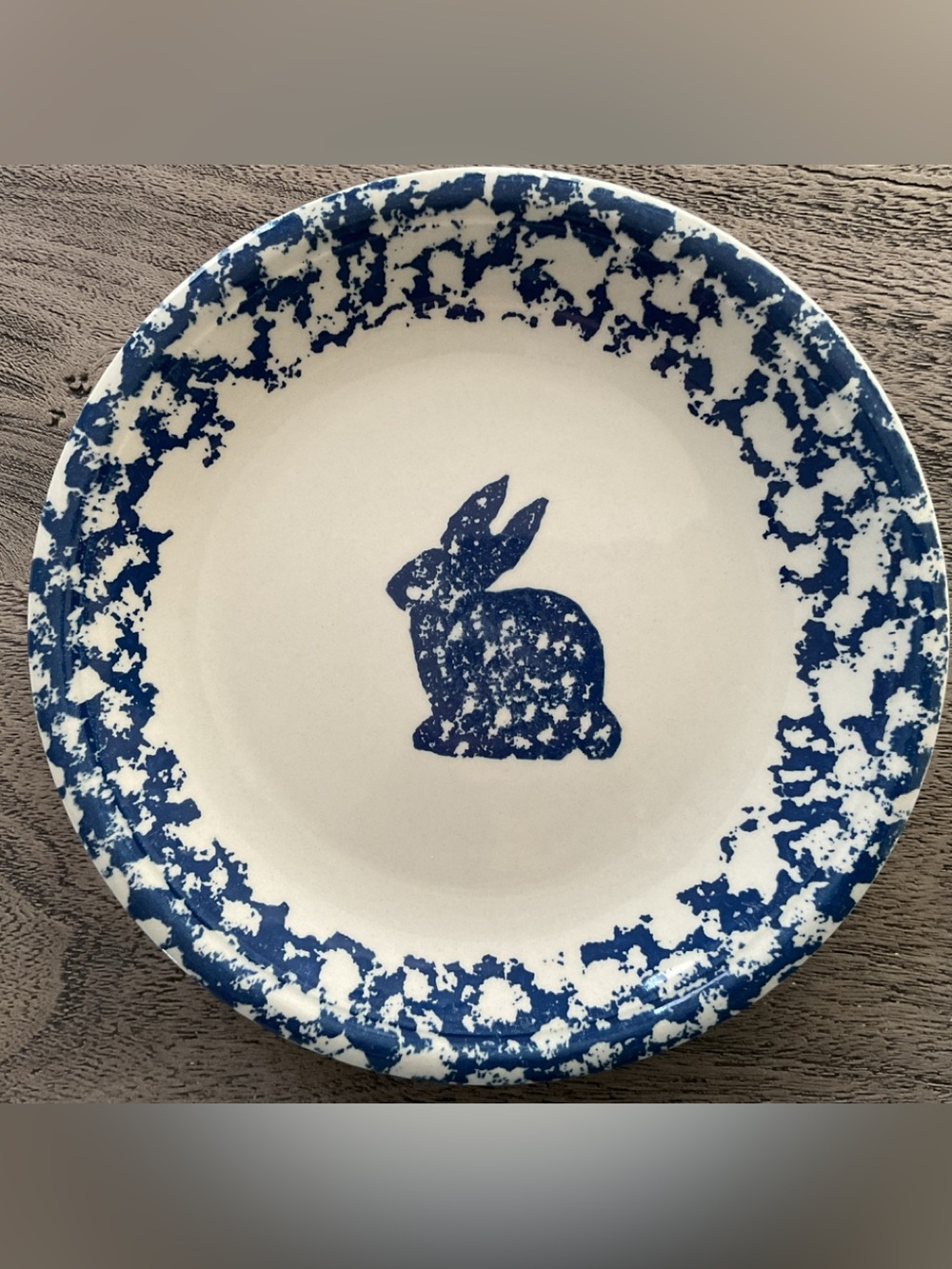 Vintage Tienshan Folk Craft Blue Sponge Rabbit Salad Dessert Plate, 7-1/4”